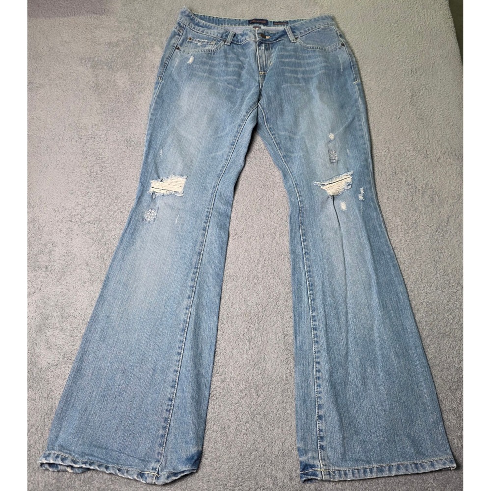 Aeropostale Womens 11/12L Authentic Flare Jeans Blue Distress Ripped Vintage Y2K